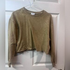 Le Lis Womens Crop Sweater Yellow Suede Long Sleeve Crew Neck Rhinestone Size S